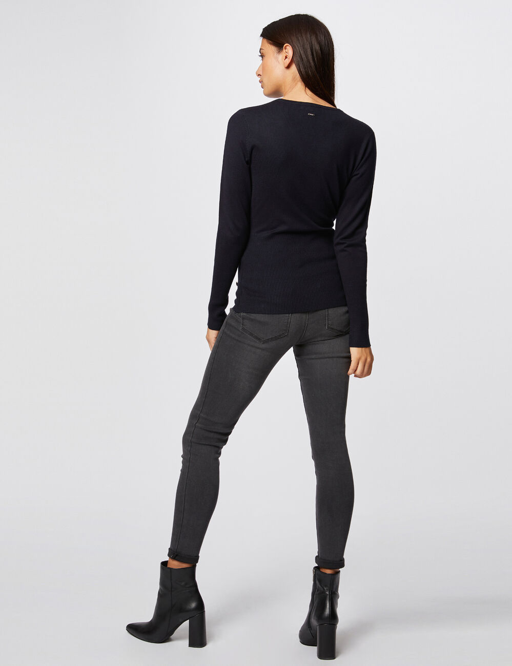 Trui met lange mouwen en gekruiste kraag marine vrouw