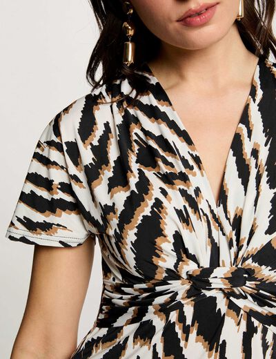 T-shirt cintr&eacute; col v multicolore femme