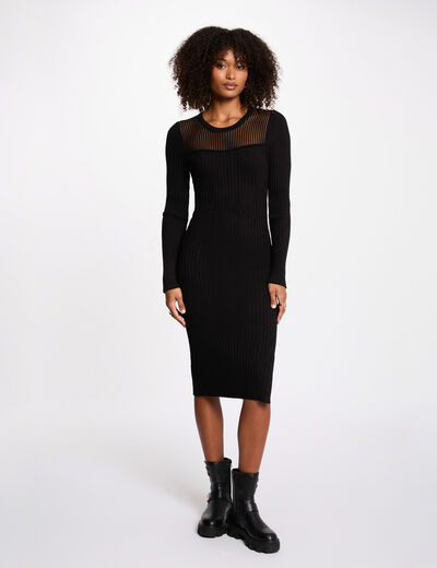Robe longue ajourée noir femme
