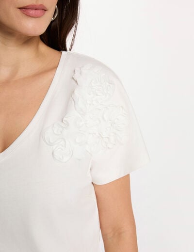 T-shirt col v manches courtes blanc femme