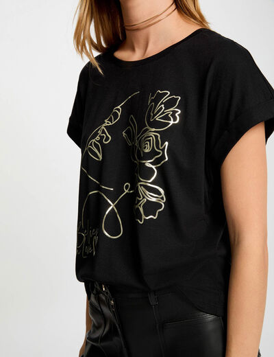 T-shirt droit col rond noir femme