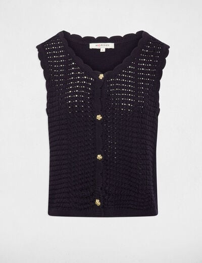 Gilet ajouré sans manches bleu marine femme