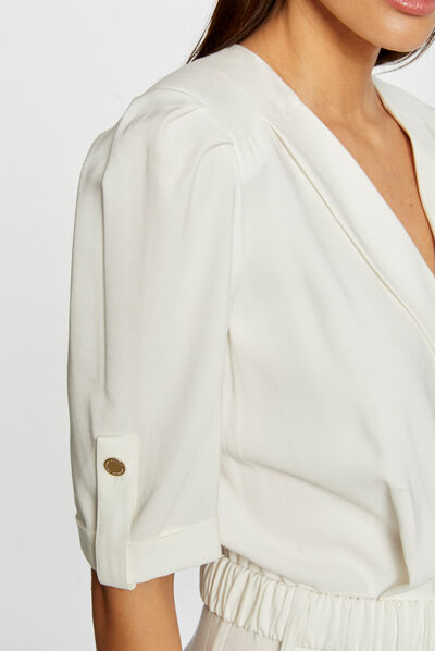 Rechte jumpsuit met riem ecru vrouw