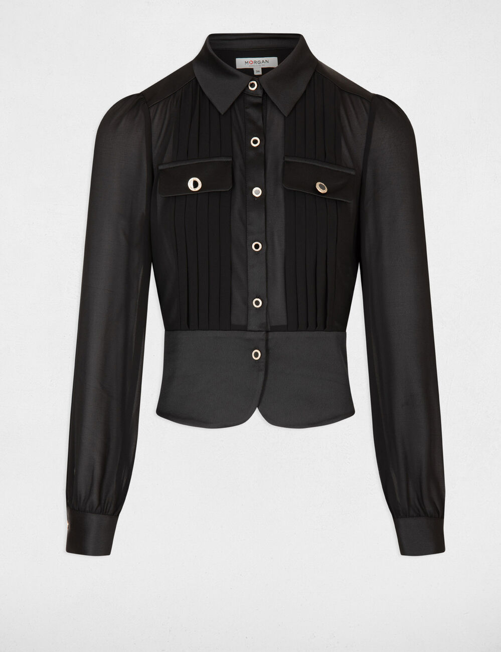Chemise satin&eacute;e cintr&eacute;e noir femme