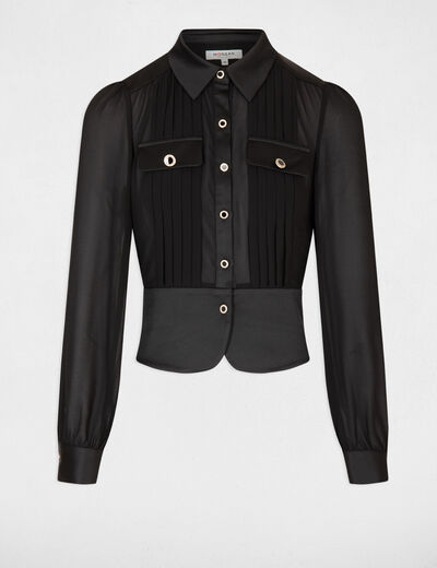 Chemise satin&eacute;e cintr&eacute;e noir femme