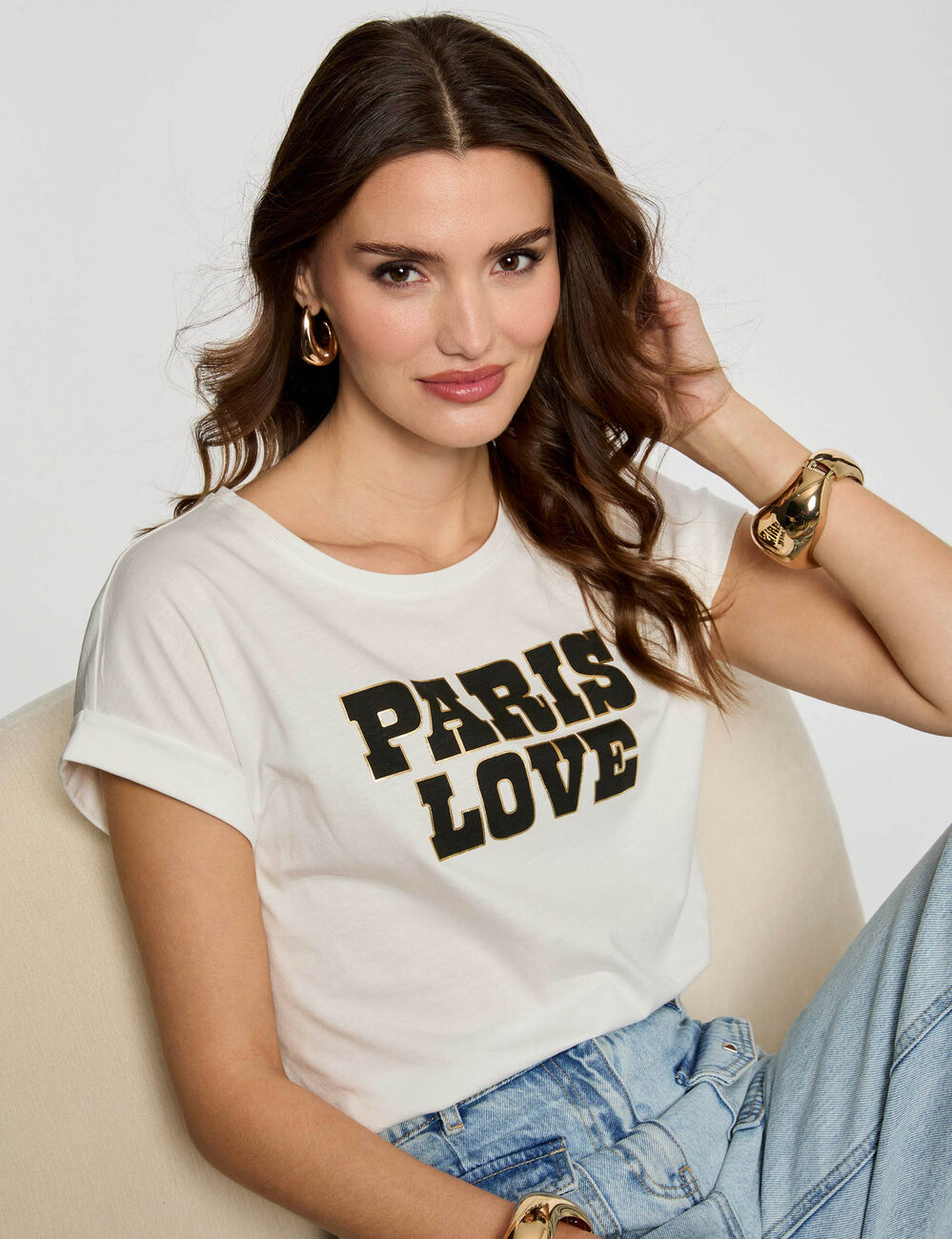 T-shirt met opschrift helder wit vrouw