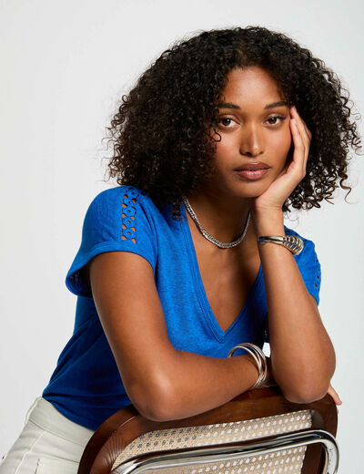 T-shirt met korte mouwen bleu electrique vrouw