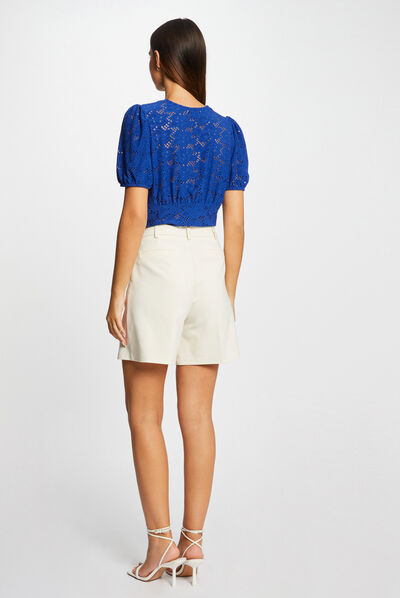 T-shirt met korte mouwen en borduursel bleu electrique vrouw