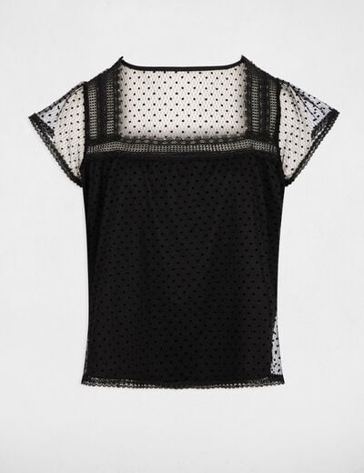 T-shirt kant vierkante hals zwart vrouw