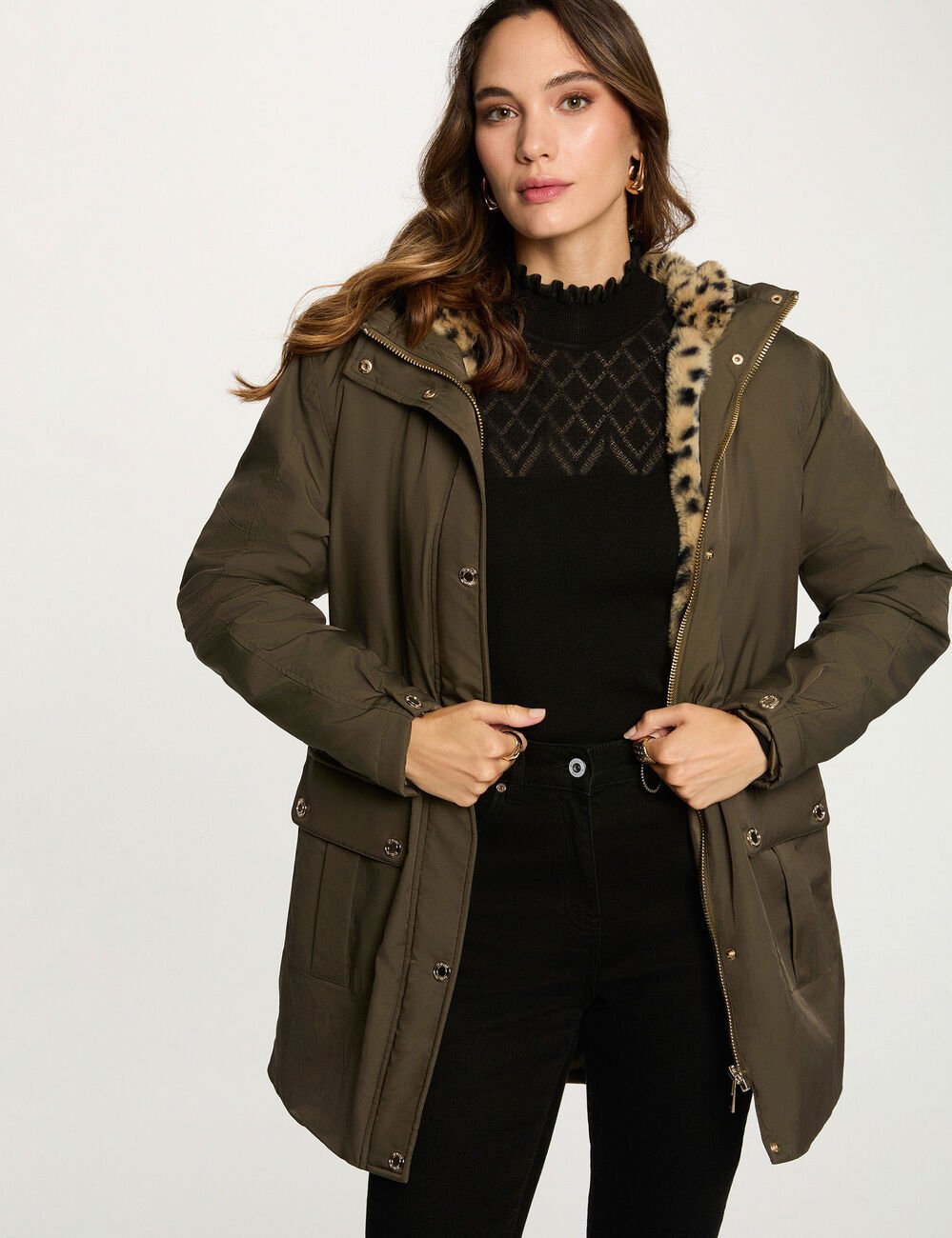 Lange parka met imitatiebont brons vrouw