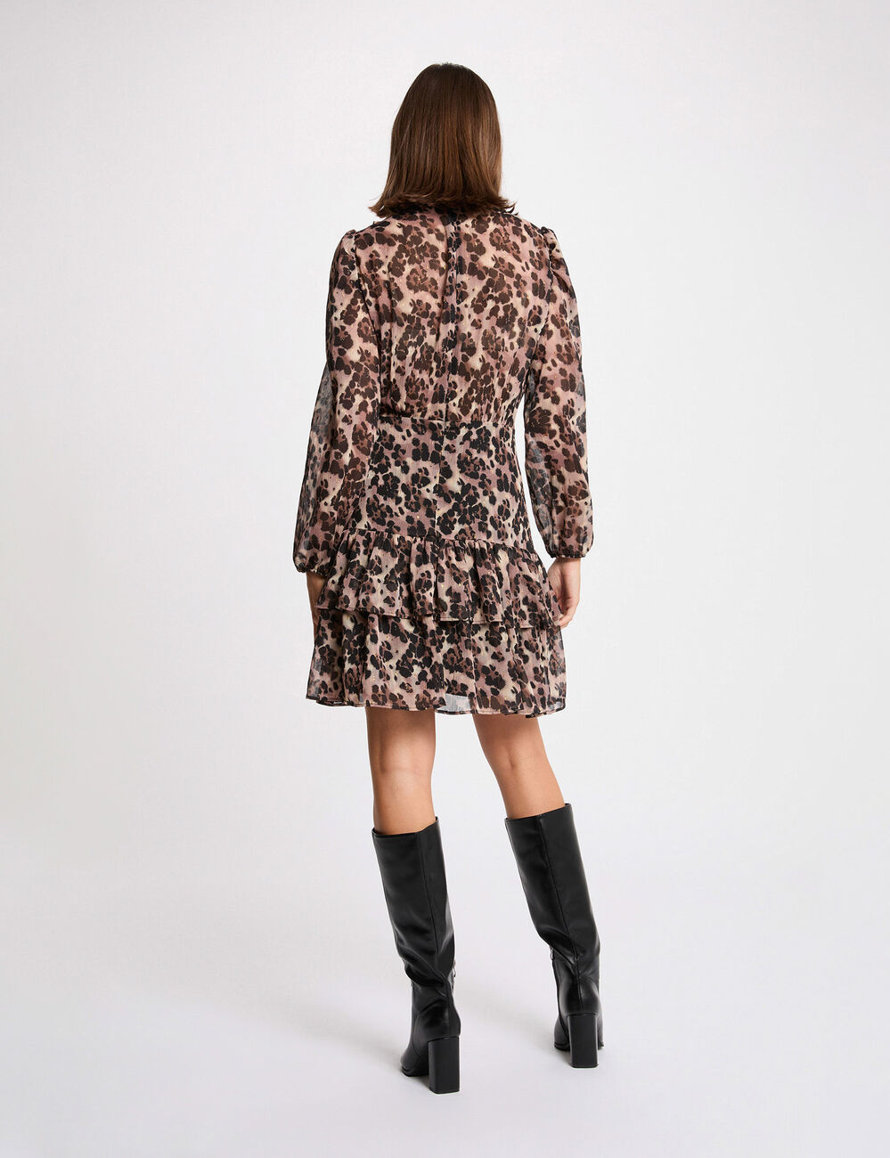 Robe courte col v multicolore femme