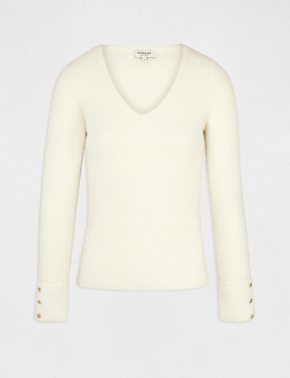 Trui lange mouwen woltricot ivoor vrouw