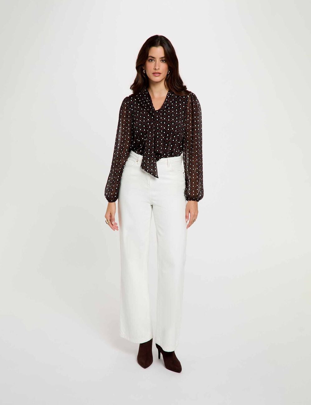 Blouse van voile met lavalli&egrave;rekraag meerkleurig vrouw