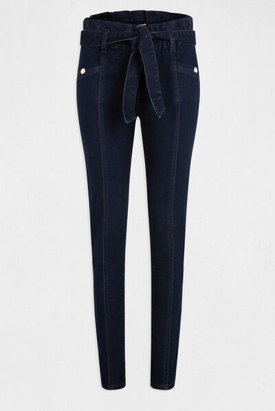 Slimfit jeans hoge taille en ceintuur jean stone vrouw