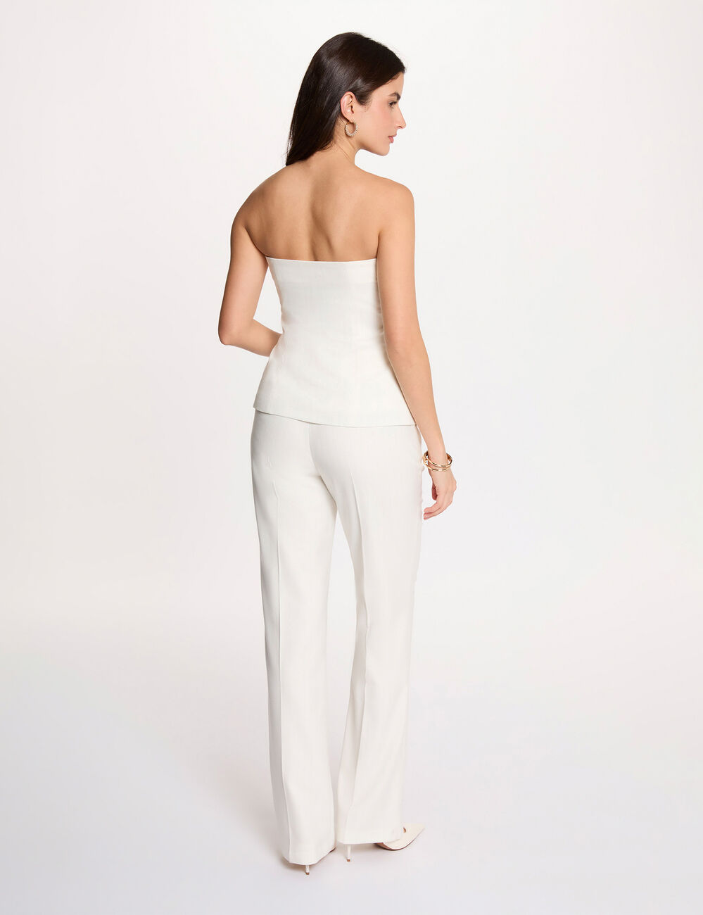 Pantalon large &agrave; fines rayures blanc femme