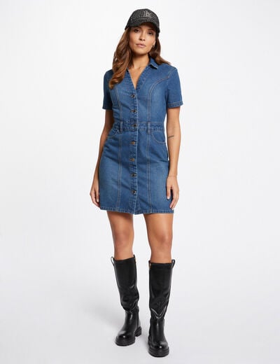 Korte aansluitende jeansjurk jean stone vrouw