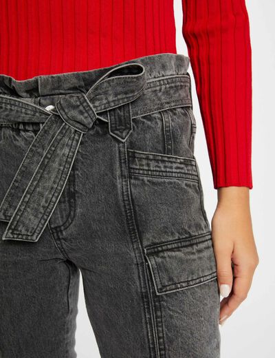 Jeans cargo slim 7/8ème gris moyen femme