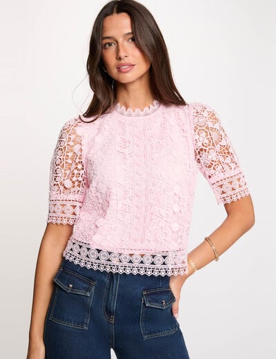 Blouse met korte kanten mouwen roze vrouw