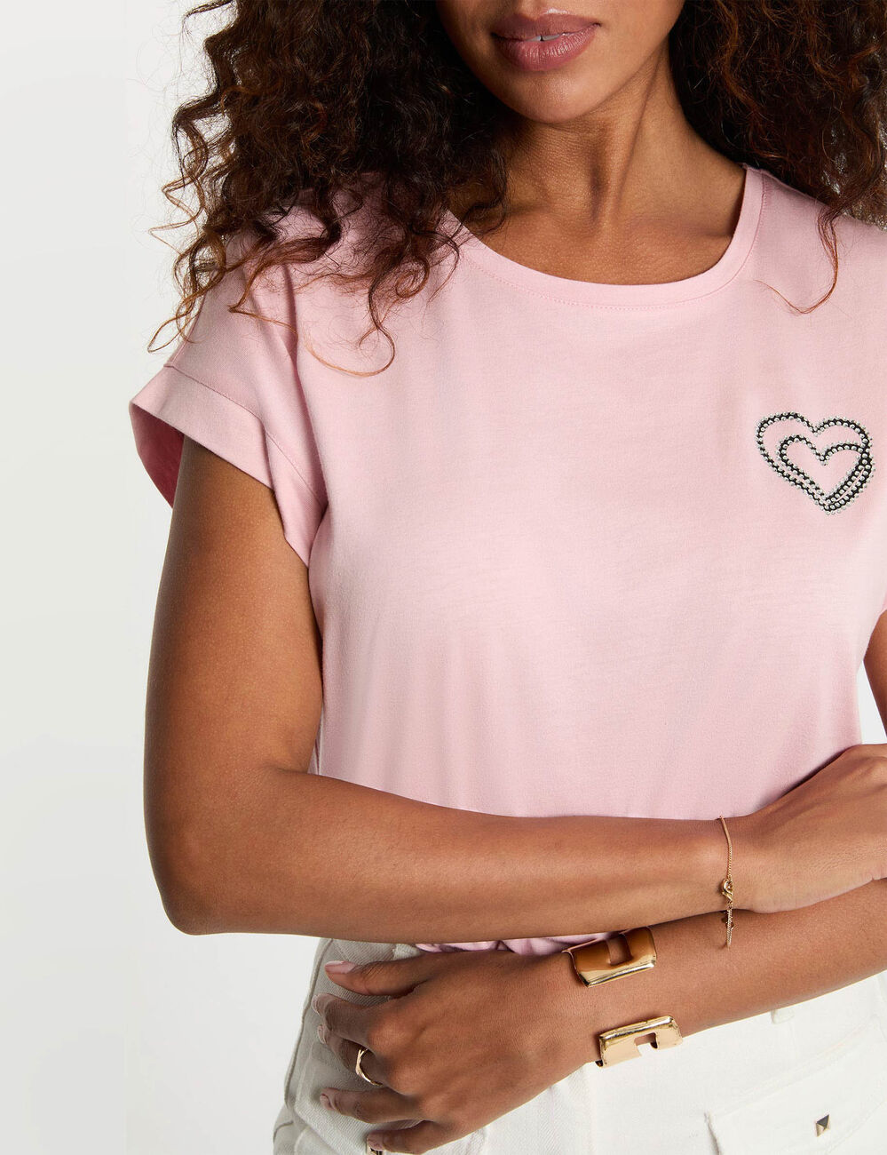 T-shirt met korte mouwen roze vrouw