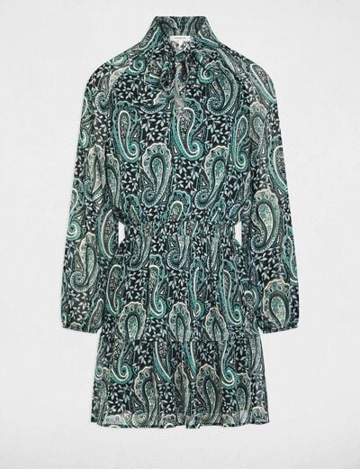 Robe courte col lavalli&egrave;re multicolore femme