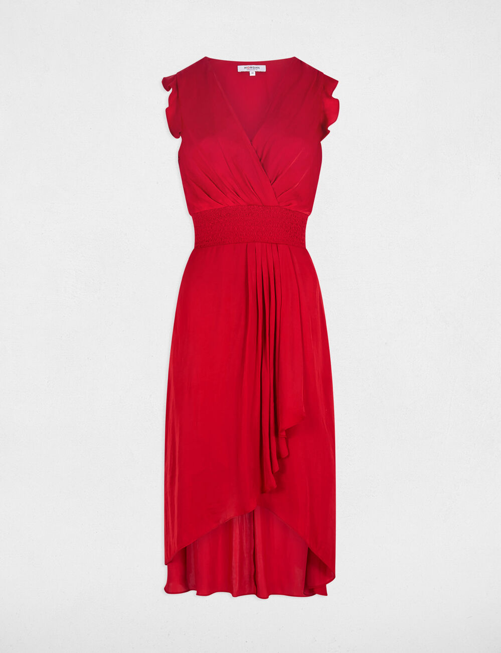 Robe droite fluide sans manches rouge femme