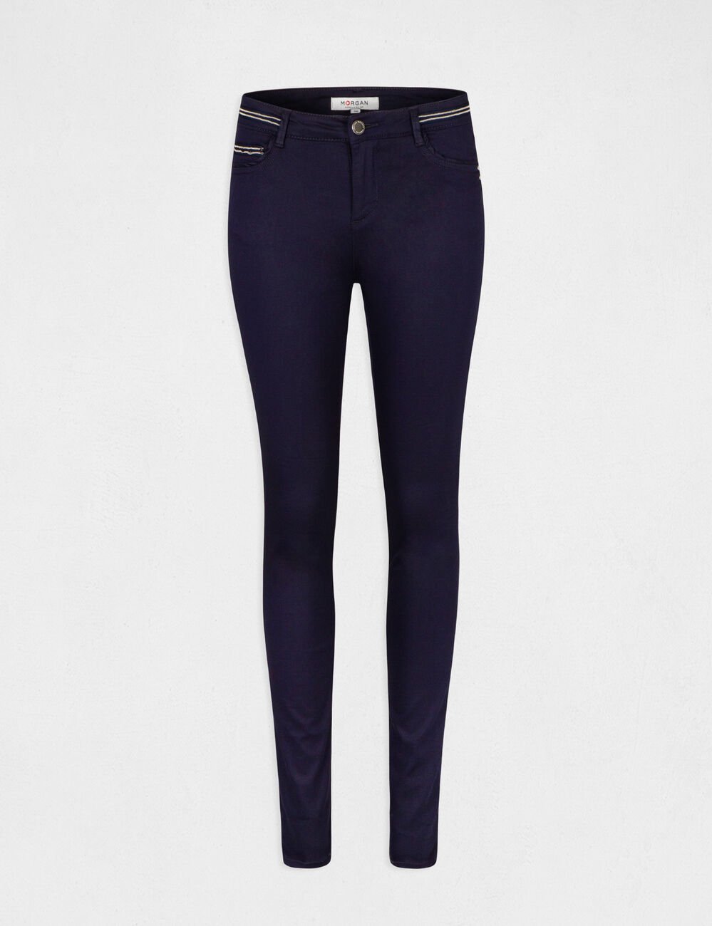Pantalon slim enduit bleu marine femme