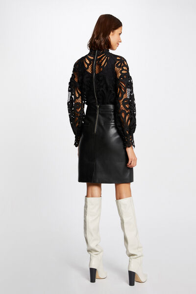 Blouse manches longues en dentelle noir femme
