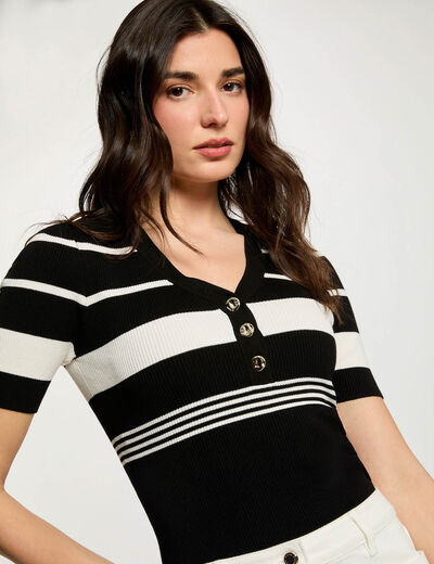 Pull fin col v noir femme