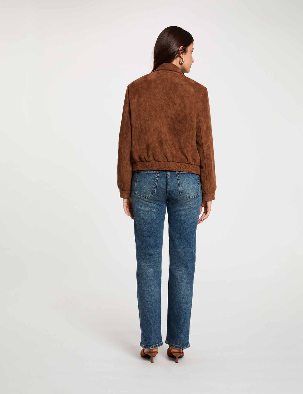 Blouson su&eacute;dine marron cognac femme