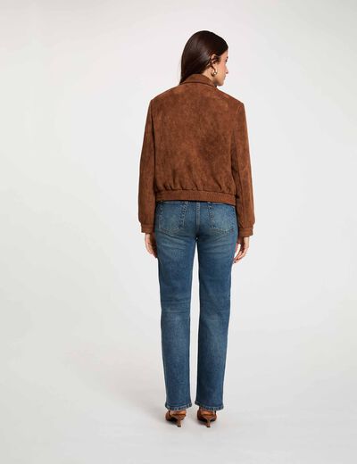 Blouson su&eacute;dine marron cognac femme