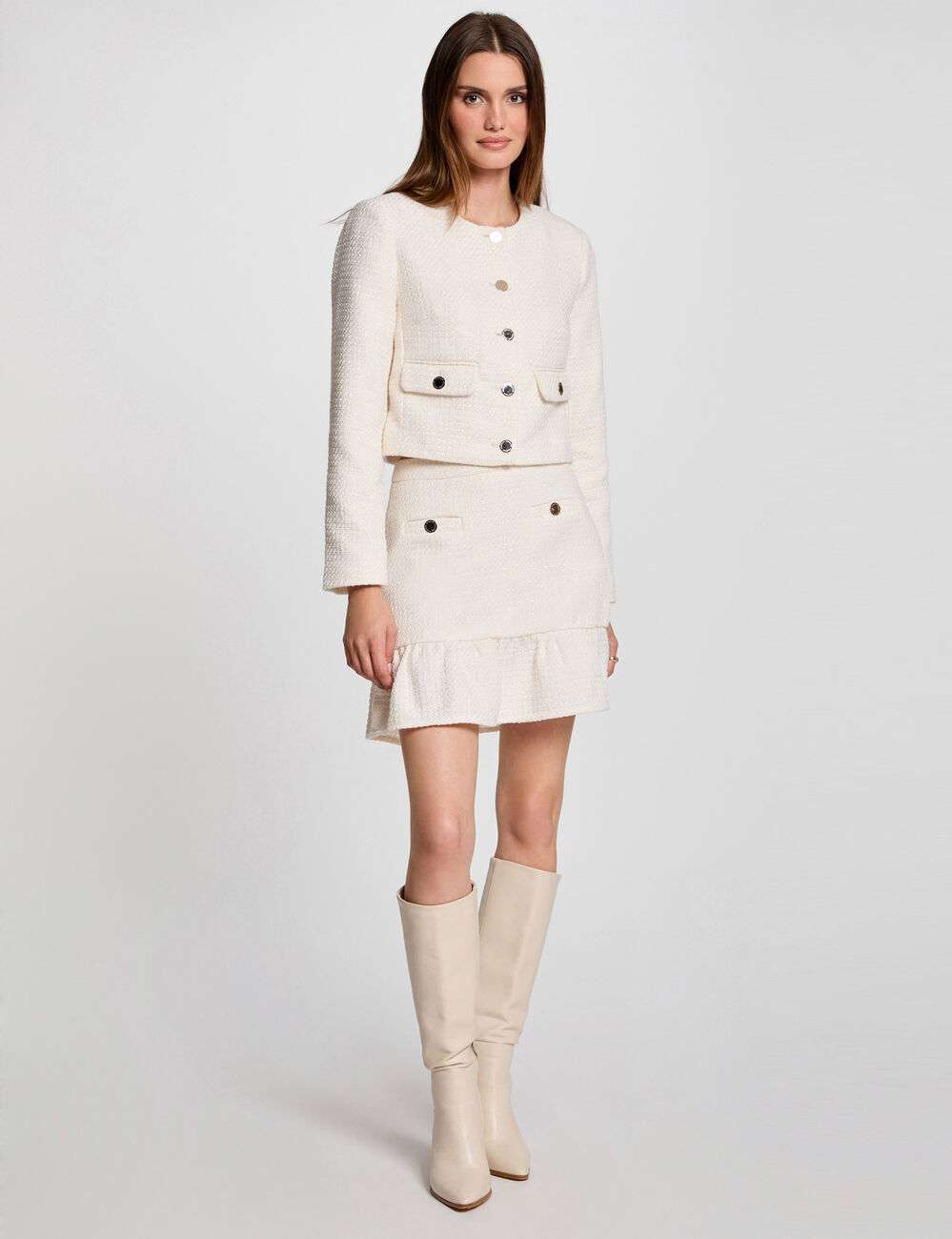 Jupe courte tweed ivoire femme