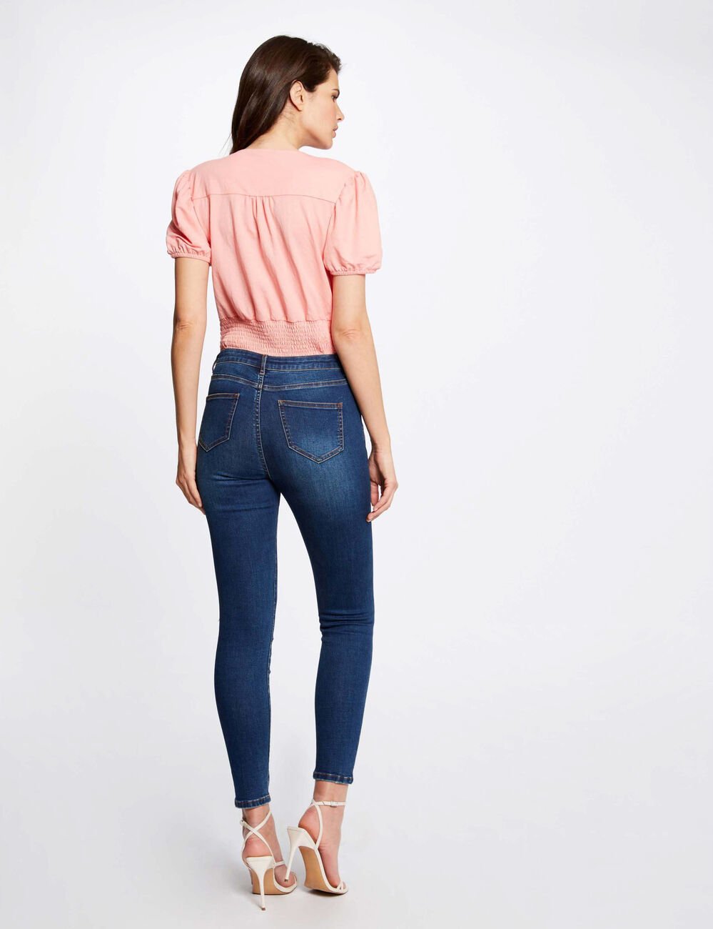 Slim-fit jeans met standaard 7/8-taille ruw denim vrouw