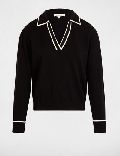 Pull col polo noir femme