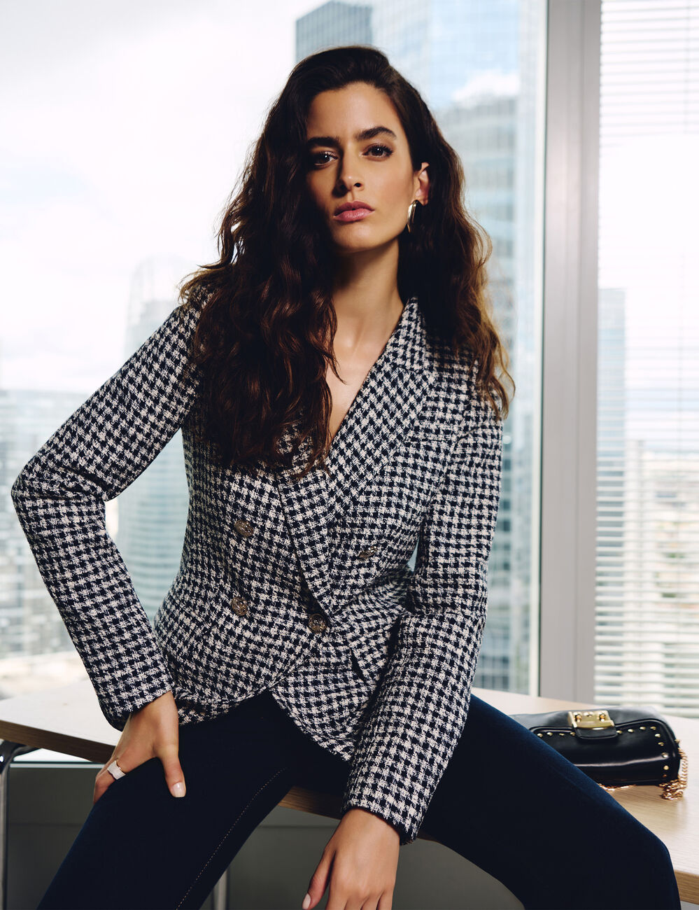 Rechte blazer met reverskraag meerkleurig vrouw