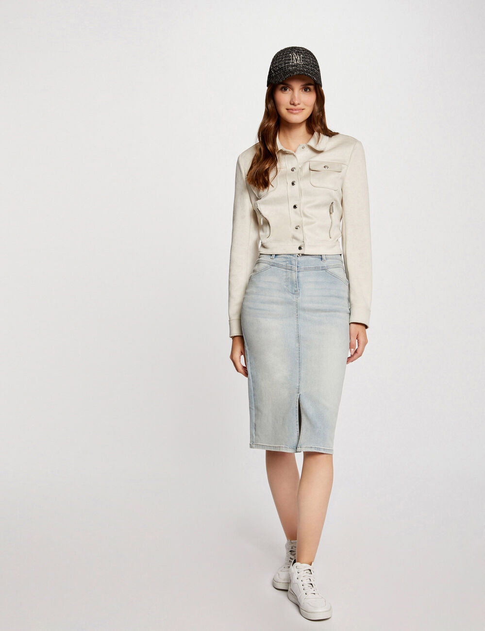 Jupe longueur genou en jean jean bleached femme