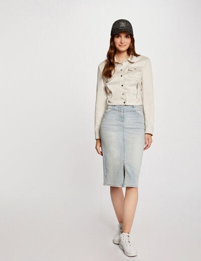 Jupe longueur genou en jean jean bleached femme