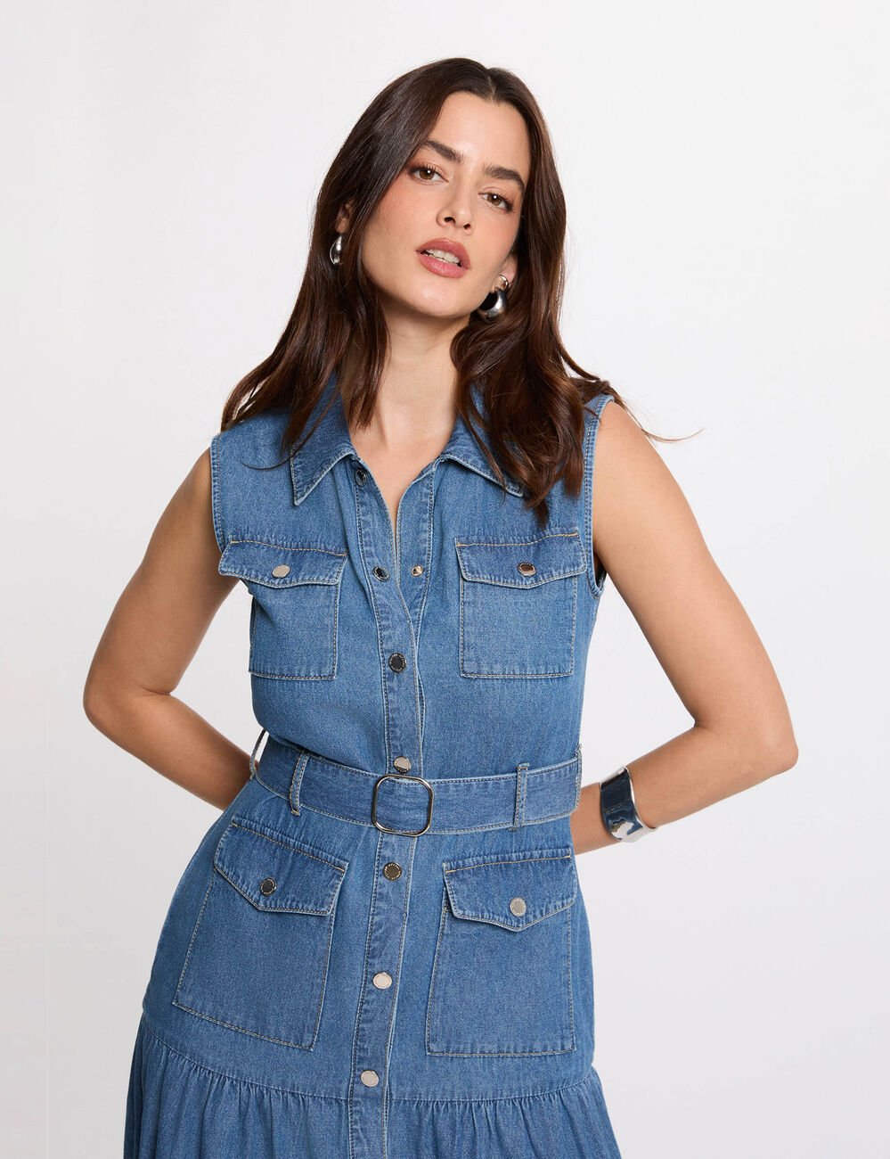 Robe longue droite en jean denim stone femme