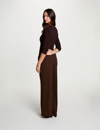 Pantalon large fluide marron fonc&eacute; femme
