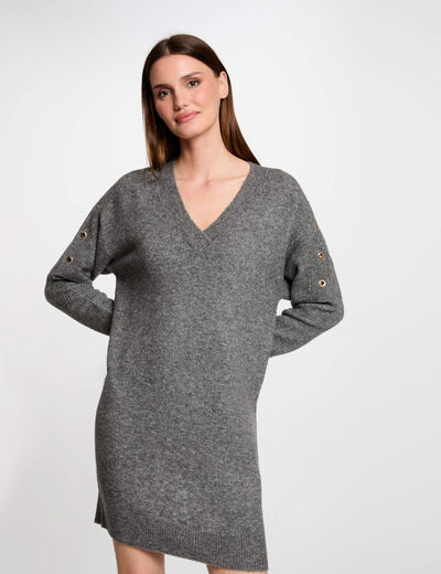 Robe tricot droite &agrave; oeillets gris anthracite femme