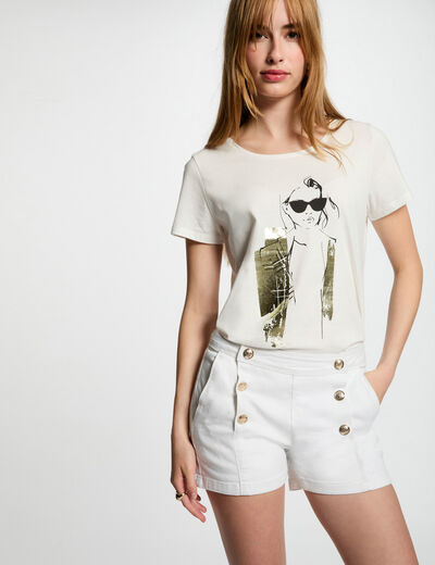 Short en jean boutons blanc femme