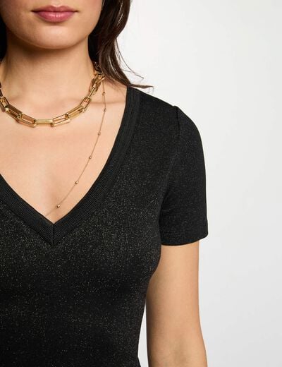 T-shirt cintré col v noir femme