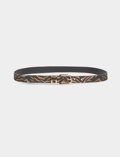 Ceinture fine zébrée noir femme