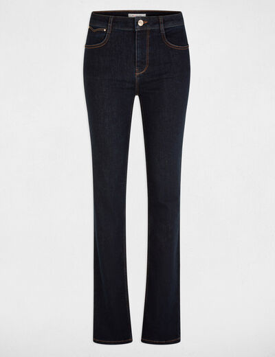 High-waist rechte broek ruw denim vrouw