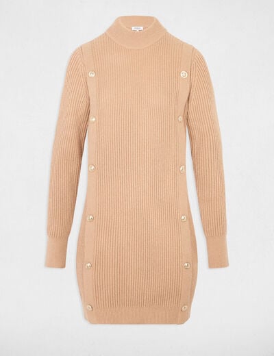 Korte gebreide jurk beige vrouw