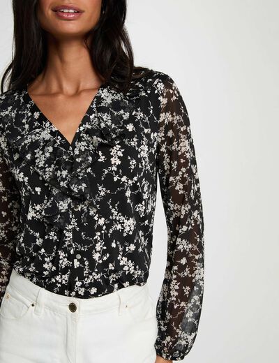 Chemise col v transparente blanc femme