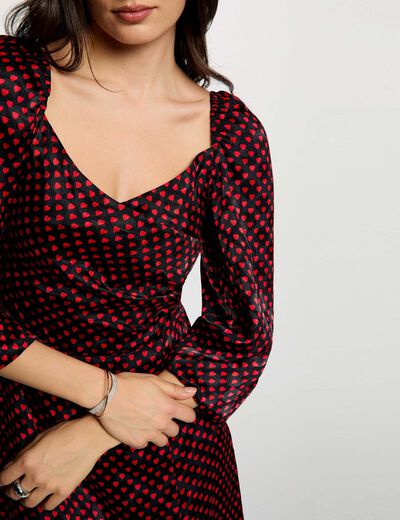 Robe satin&eacute;e manches bouffantes multicolore femme