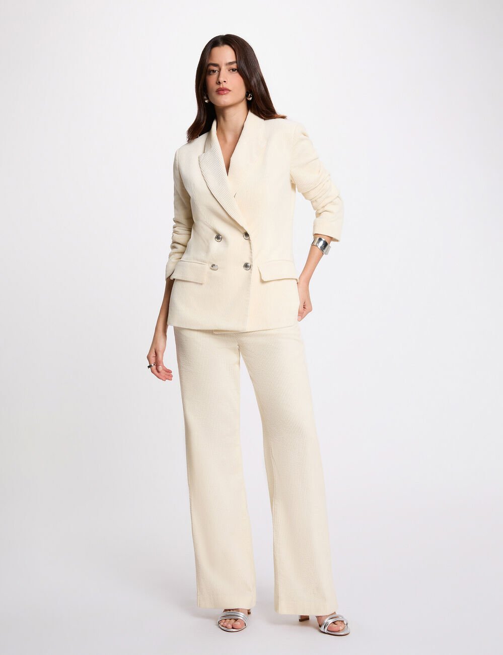 Fluwelen blazer met reverskraag ecru vrouw