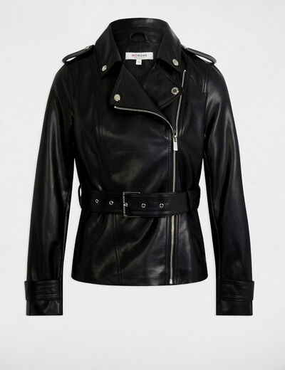 Blouson simili cuir noir femme