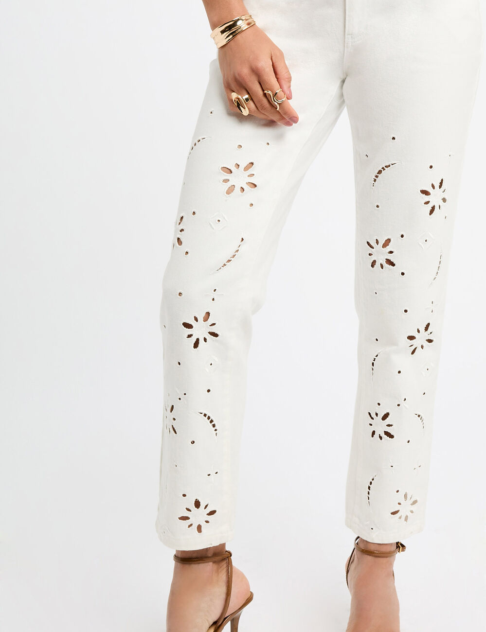 Geborduurde rechte jeans helder wit vrouw