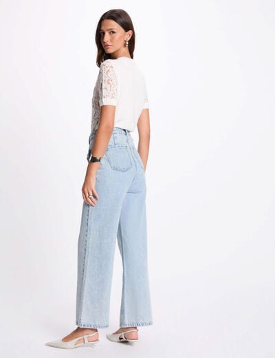 Pull manches courtes dentelle blanc femme